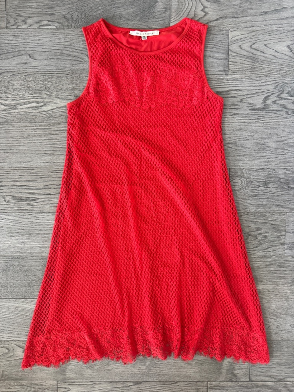 🌼MAX STUDIO🌼 Red Sleeveless Lace Overlay Mini Swing Dress, Size M